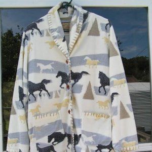 Bits & Bridle Fleece Jacket; size Large; white w/prints